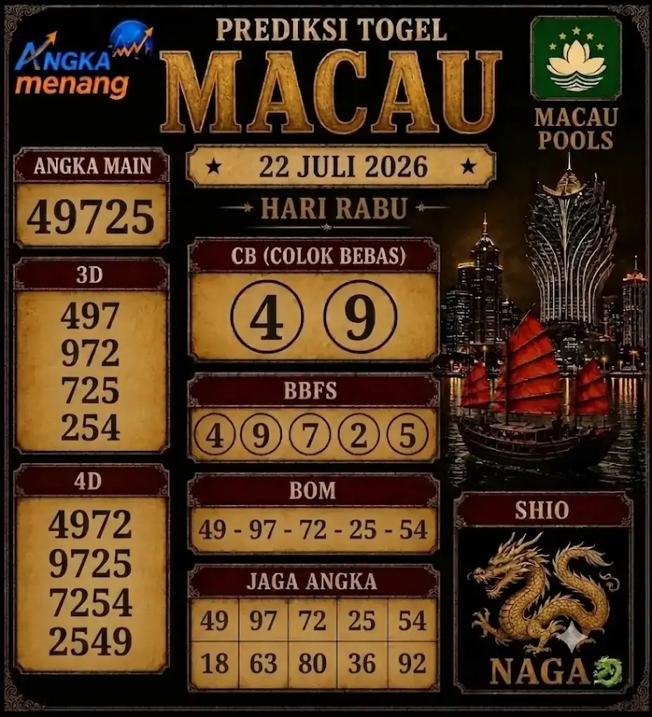 Togel MACAU 22 Juli 2026 Hari Rabu